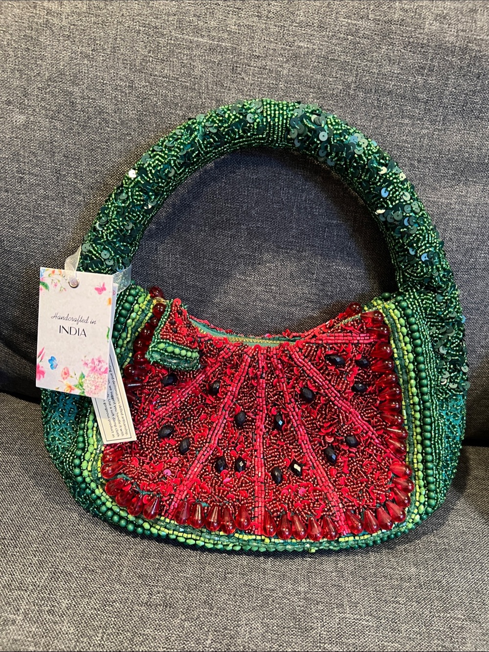 Handcrafted Green and Red Watermelon Beaded Bag